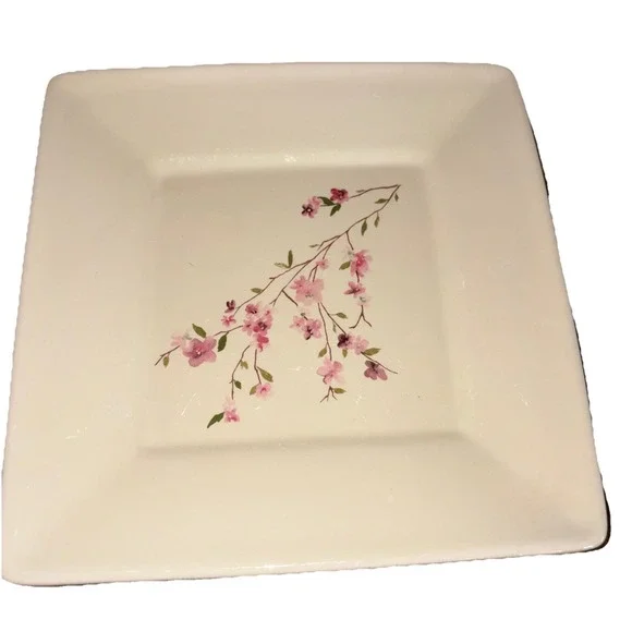 Pottery Barn Cherry Blossom Set Of 3 Square Plates Ceramic 8" & 4 Asian Square - Picture 2 of 5